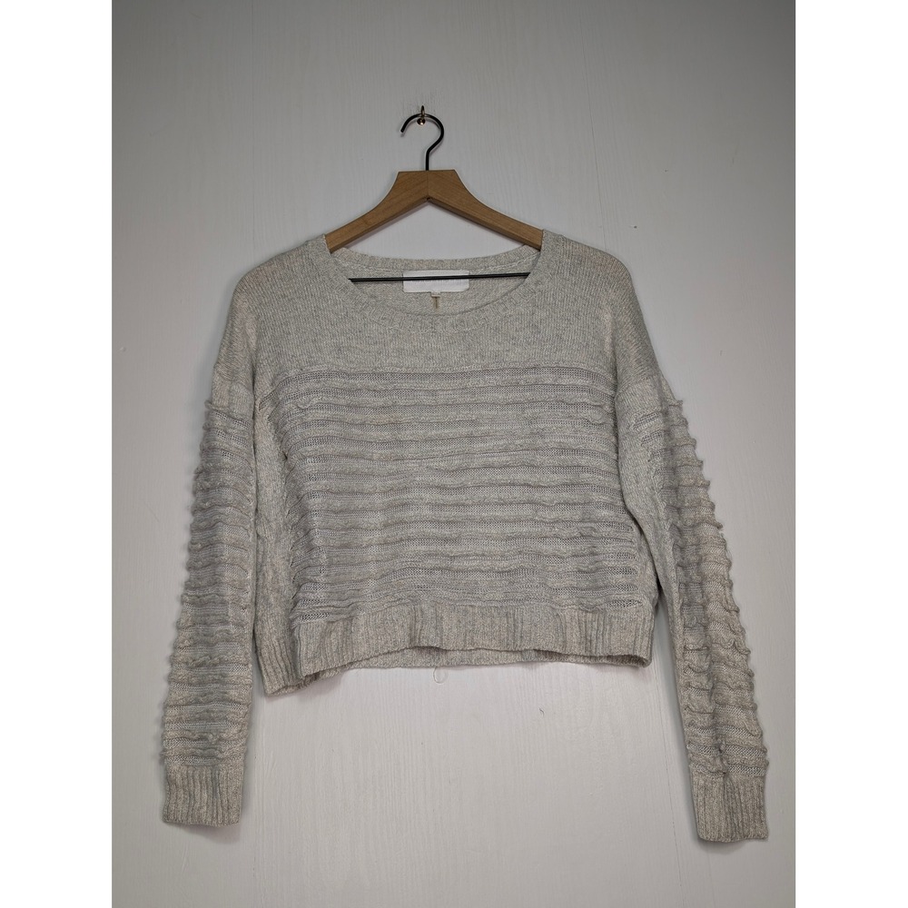 Quinn Gray Linen Cashmere Blend Cropped Textured Knit Sweater Womens Medium